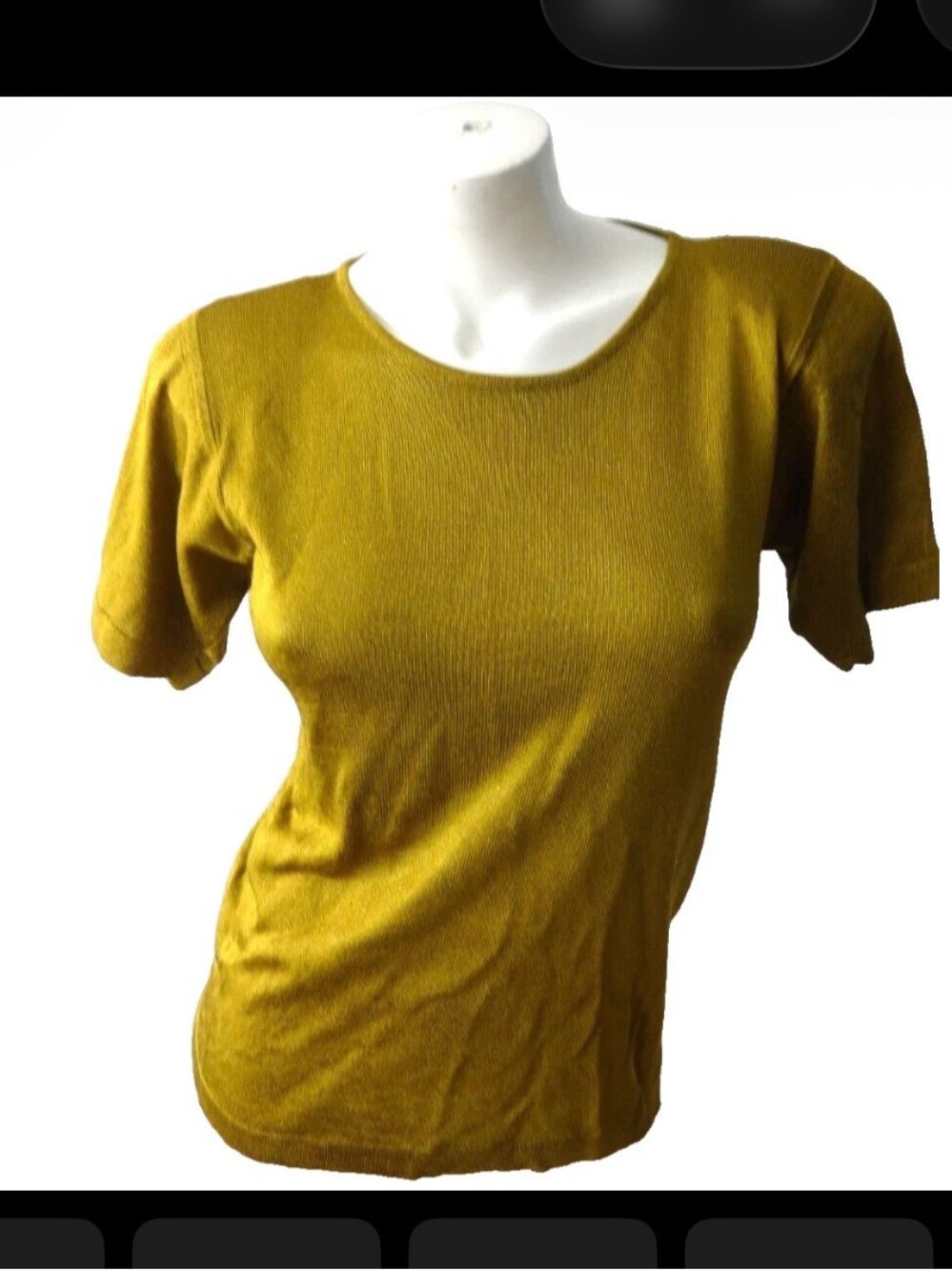 VTG Ellen Tracy Metallic Brown Short Sleeve Crew Neck Knit Tee Size M